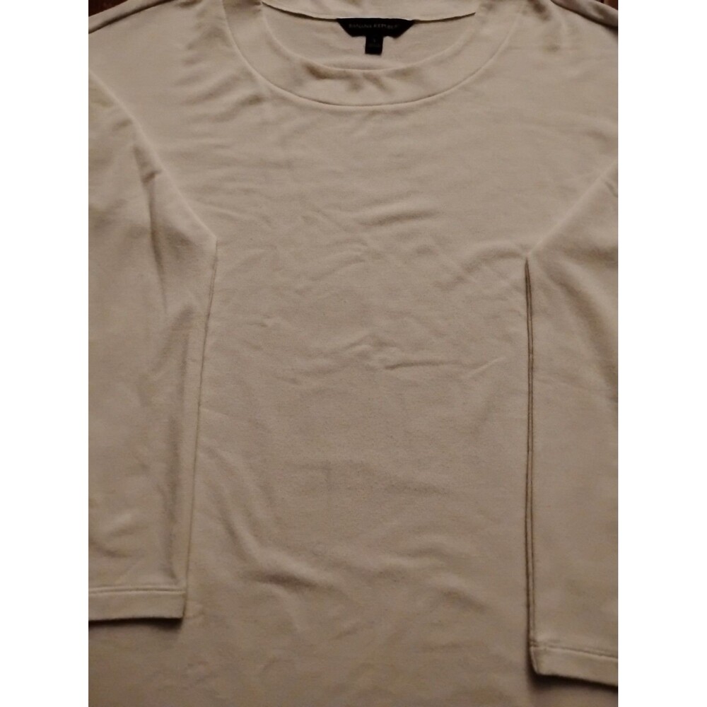 Banana Republic Women's Sz.S White Solid Crew Neck Long Sleeve Pullover Top